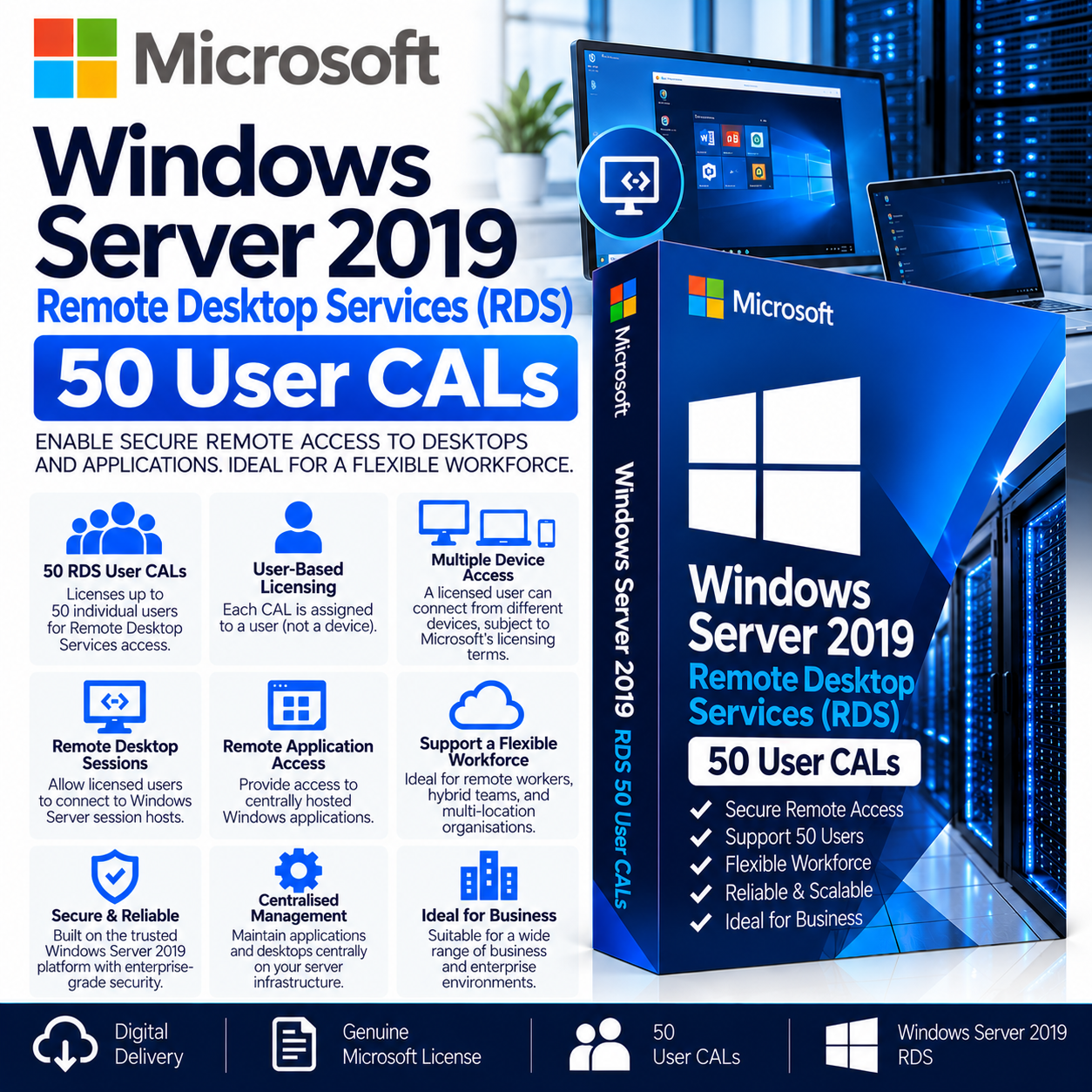 Windows Server 2019 RDS 50 User CALs Microsoft Windows Server 2019 RDS – 50 User CAL - Image 1