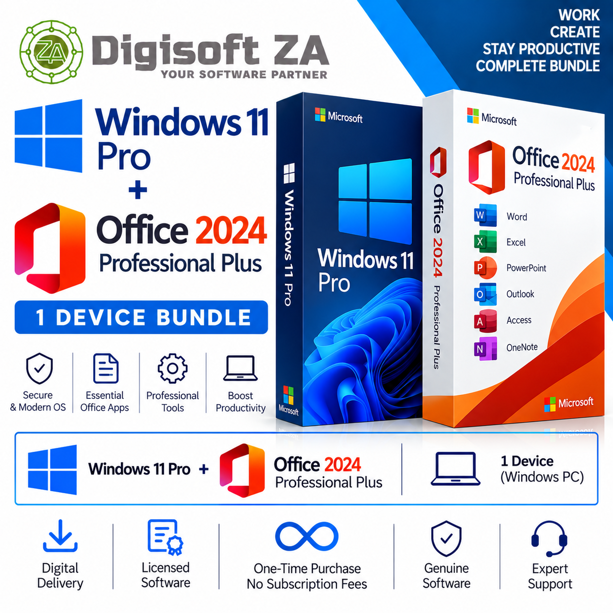 Windows 11 and Office 2024 Bundle Windows 11 Pro + Office 2024 Pro Plus – 1 Device Bundle - Image 1