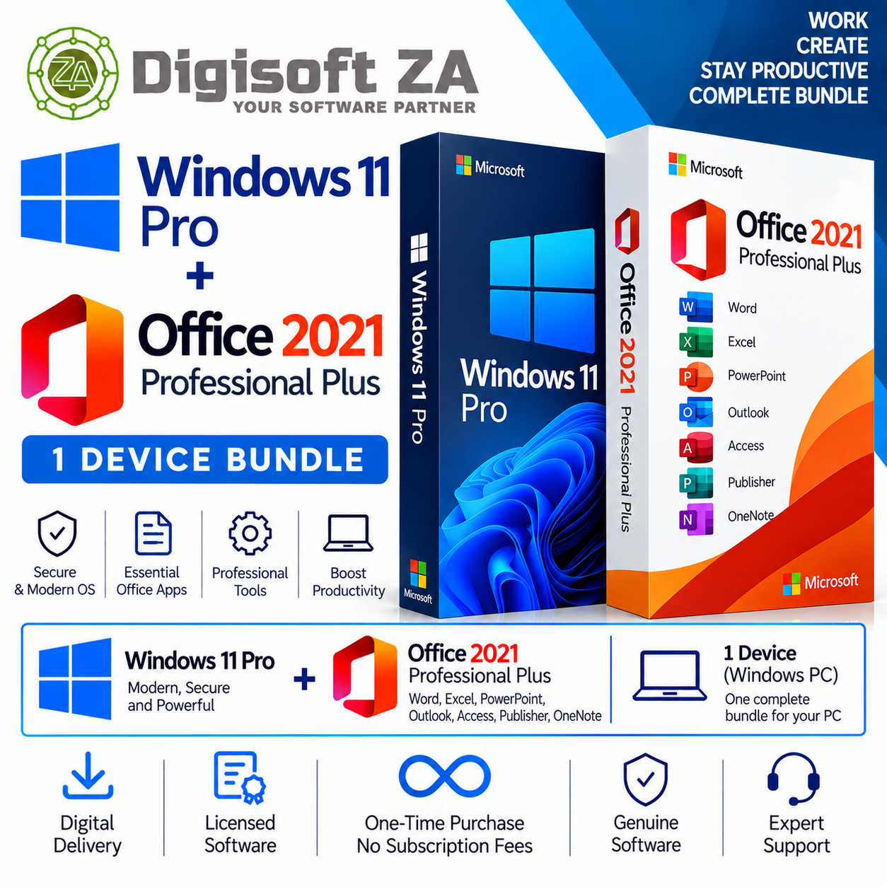 Windows 11 and Office Bundle Windows 11 Pro + Office 2021 Pro Plus – 1 Device Bundle - Image 1